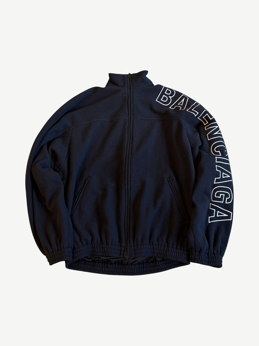 Balenciaga Black Outline Logo Double Brushed Fleece Track Jacket