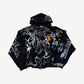 Balenciaga black skater zip up hoodie covered in hand drawn graffiti scribbles with red crest patch.