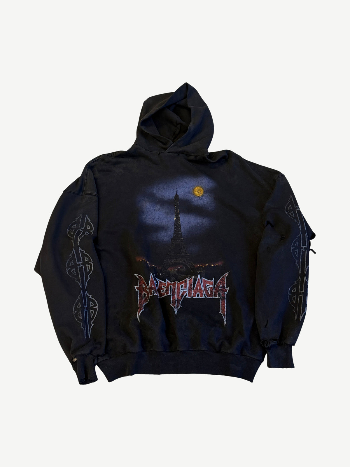 Balenciaga Faded Black Paris Moon Oversized No Pocket Hoodie