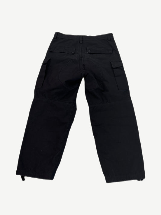 Balenciaga Kick Knee black cargo pants back view with flap rear pockets and seat reinforcement panel