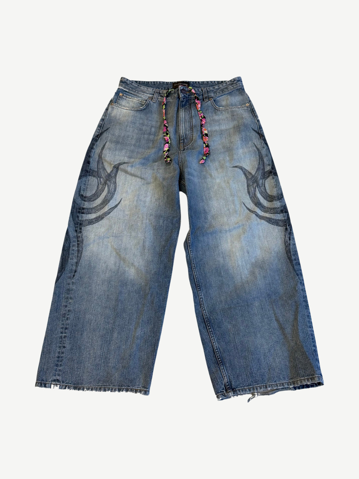 Balenciaga Light Blue Tribal Y2K Stretched Knee Baggy Jeans