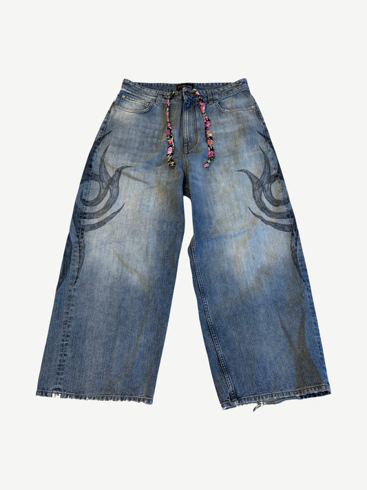 Balenciaga Light Blue Tribal Y2K Stretched Knee Baggy Jeans