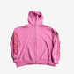 Balenciaga pink Offshore zip-up hoodie front with red graffiti sleeve prints and double zipper