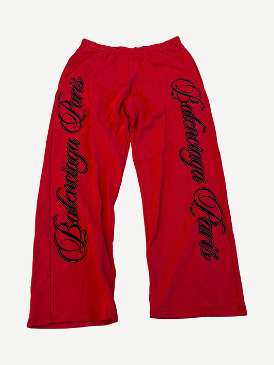 Balenciaga Red Cursive Baggy Sweatpants
