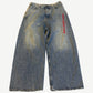 Balenciaga Red Logo Embroidered Wide-Leg Jeans