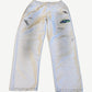 Balenciaga white banana baggy sweatpants front, distressed finish with GVIO Paris graffiti graphic
