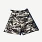 Balenciaga white grey camo cargo shorts with utility flap pockets, dark side stripe and belted waistband