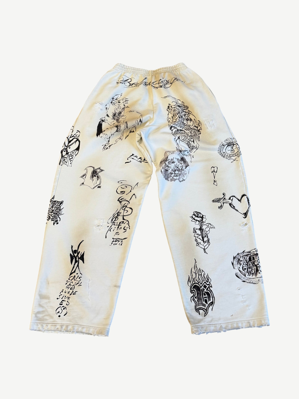 Balenciaga White Tattoo Logo Baggy Sweatpants