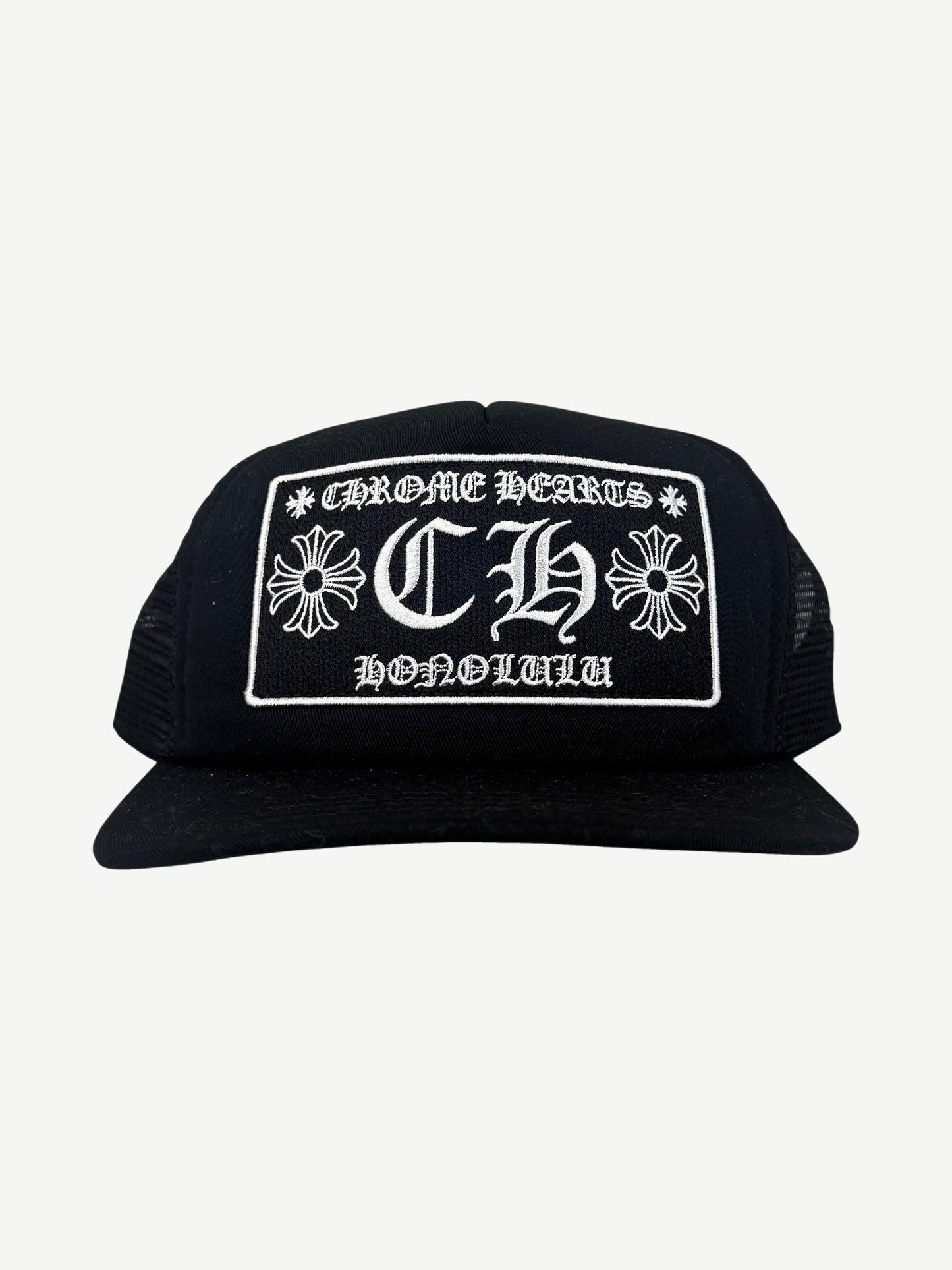 Black Chrome Hearts Honolulu CH Trucker Hat