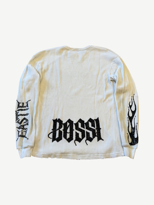 Bossi Eastie White Rhinestone Logo Thermal Longsleeve