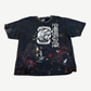 Bossi vintage faded black tee with Cadillac Angels chest print and hand-painted red and white splatter detailing