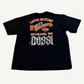 Bossi Harley Davidson black flame tee back with Latus Motors Spokane WA Bossi dealership graphic.