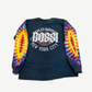 Back of Bossi Harley Davidson black longsleeve with rhinestone Bossi New York City print and tie dye sleeves.