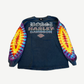 Bossi vintage Harley Davidson black longsleeve with rainbow tie dye sleeves and rhinestone stud lettering.