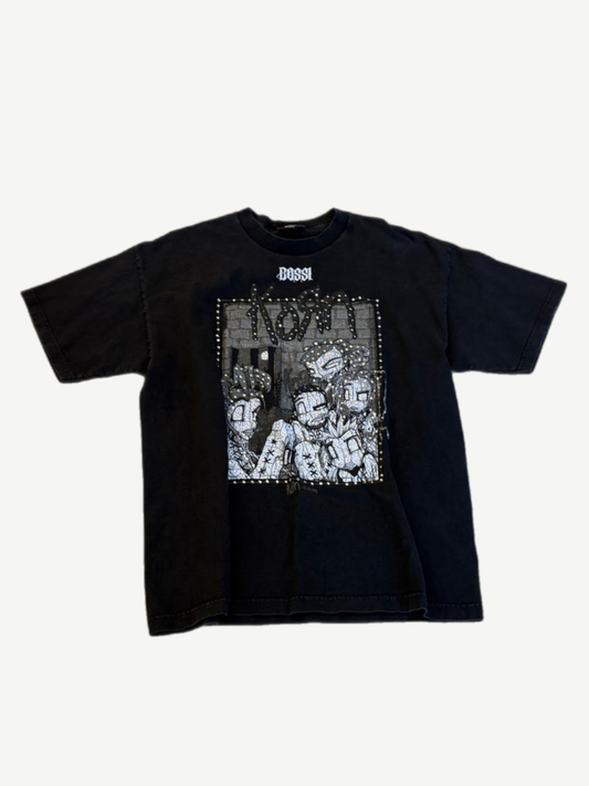 Bossi vintage Korn Sick & Twisted tee in black with rhinestone studs and reworked band graphic.