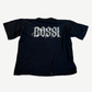 Back of Bossi vintage Metallica tee with large rhinestone studded Bossi Old English logo across shoulders
