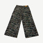 Bottega Desires camo denim back view with orange brand tab and embroidered cross patches scattered across legs