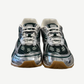 Bottega Veneta Orbit sneaker pair top view with billiard green uppers, silver hardware and bubble bottom sole
