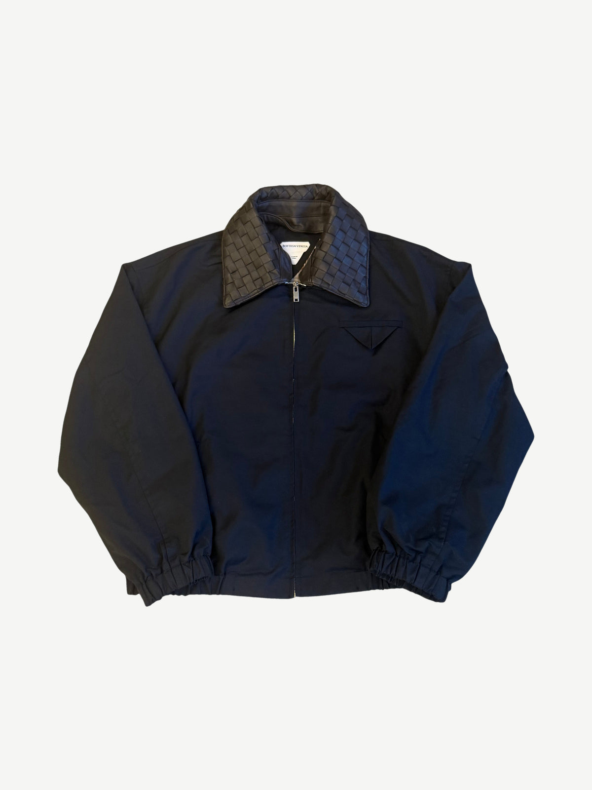 Bottega Veneta Dark Navy Intrecciato Leather Trimmed Jacket