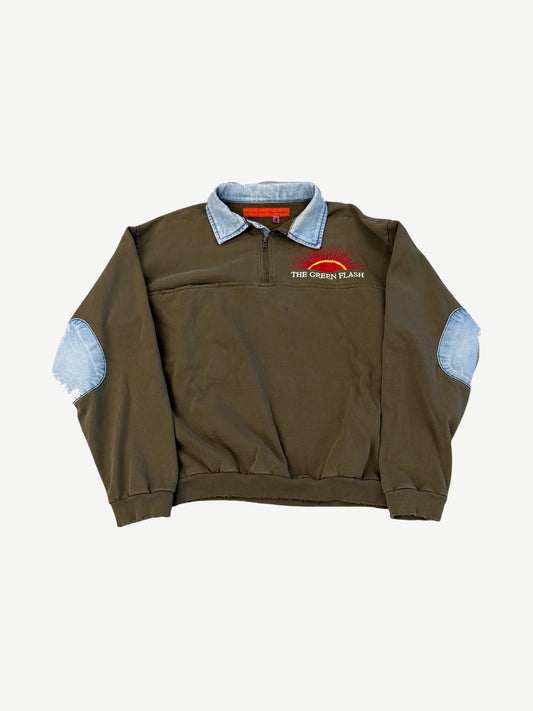 Cactus Plant Flea Market CPFM Olive Green Flash Denim Half Zip Fleece