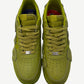 CPFM Moss Nike Air Force 1 top down view showing tonal green tongue tag and woven lace pattern.