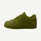 CPFM Moss Nike Air Force 1 side view with raised CPFM puff letters in matching moss green leather.