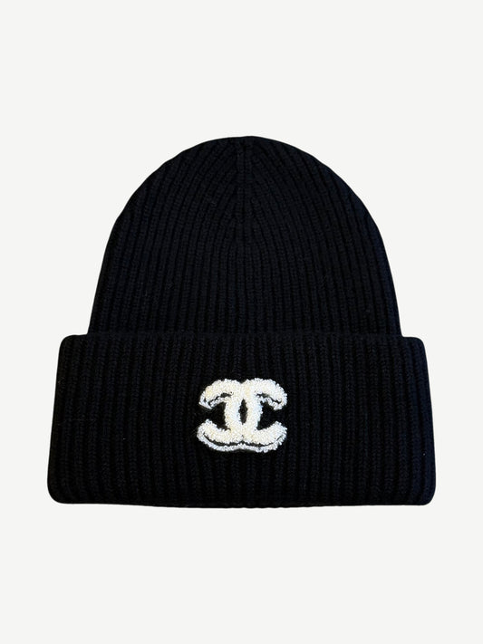 Chanel Black CC Cashmere Beanie