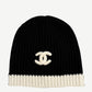 Chanel CC Black White Ribbed Knit Beanie