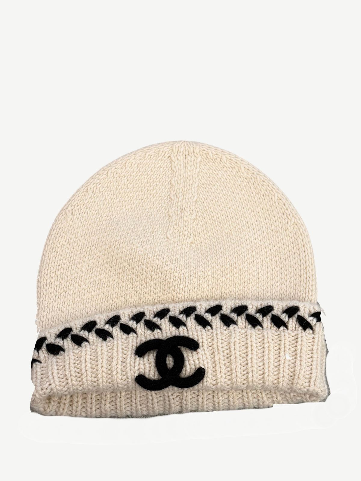 Chanel Cream CC Embroidered Cashmere Beanie