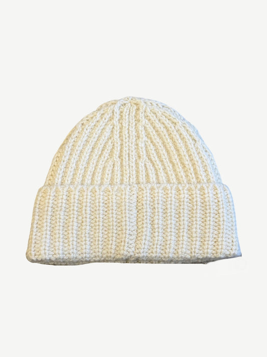 Chanel Cream CC Square Emblem Ribbed Knit Cashmere Beanie