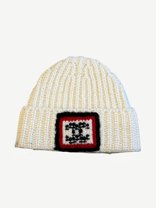 Chanel Cream CC Square Emblem Ribbed Knit Cashmere Beanie