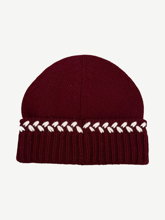 Chanel Maroon CC Embroidered Cashmere Beanie