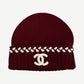 Chanel Maroon CC Embroidered Cashmere Beanie