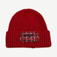 Chanel Red Pink Tweed Logo Patch Ribbed Knit Beanie