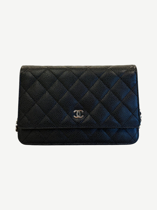 Chanel Black Caviar Quilted Mini Wallet On Chain WOC Bag
