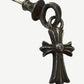 Chrome Hearts Babyfat cross earring in sterling silver, fleur-de-lis style cross stud with center bead detail.