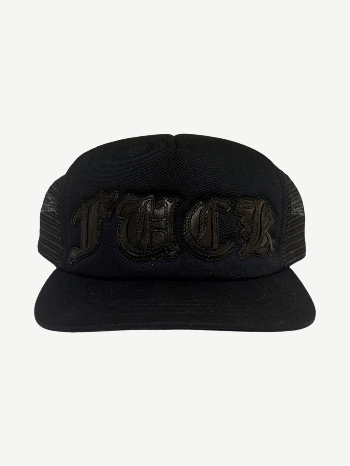 Chrome Hearts Black Black Fuck Leather Trucker Hat