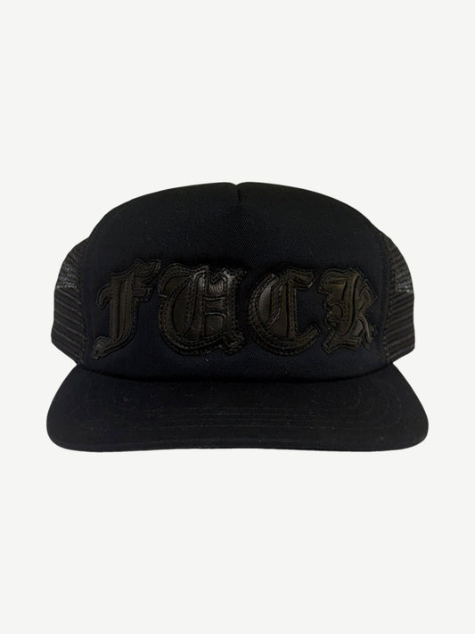 Chrome Hearts Black Black Fuck Leather Trucker Hat