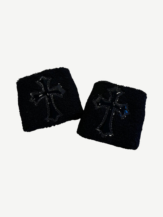 Chrome Hearts Black Black Patent Cross Patch Sweatbands Set