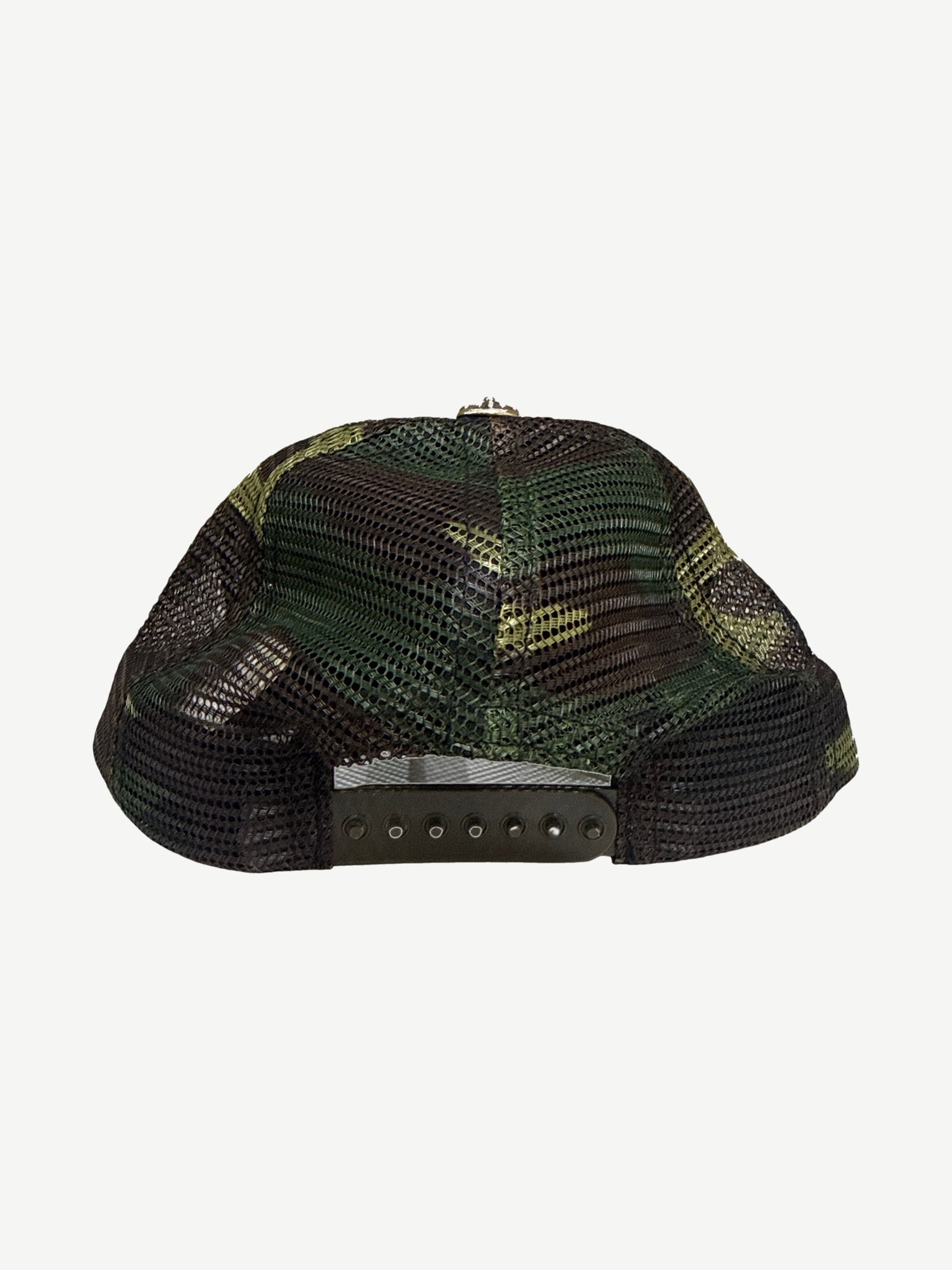 Back of Chrome Hearts Hollywood trucker hat showing white mesh paneling and adjustable snapback closure.