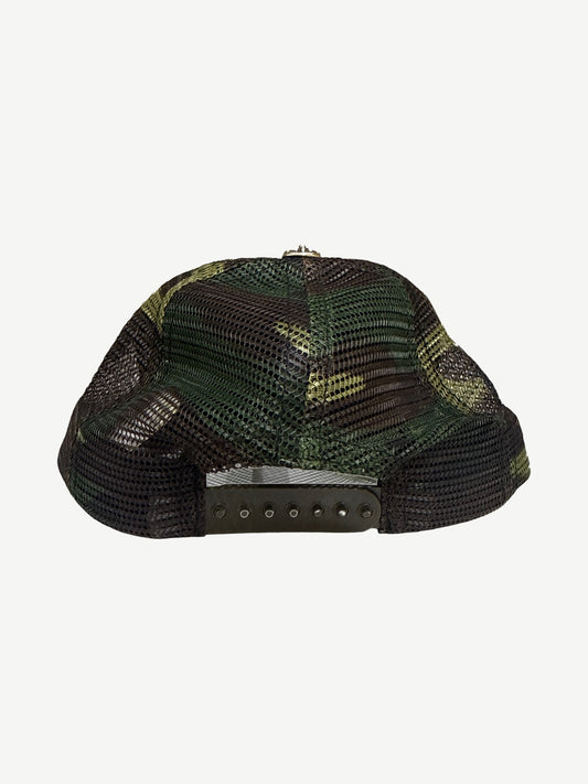 Back of Chrome Hearts Hollywood trucker hat showing white mesh paneling and adjustable snapback closure.