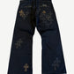 Chrome Hearts black chino pants back showing dense leather cross patch clusters across seat and legs