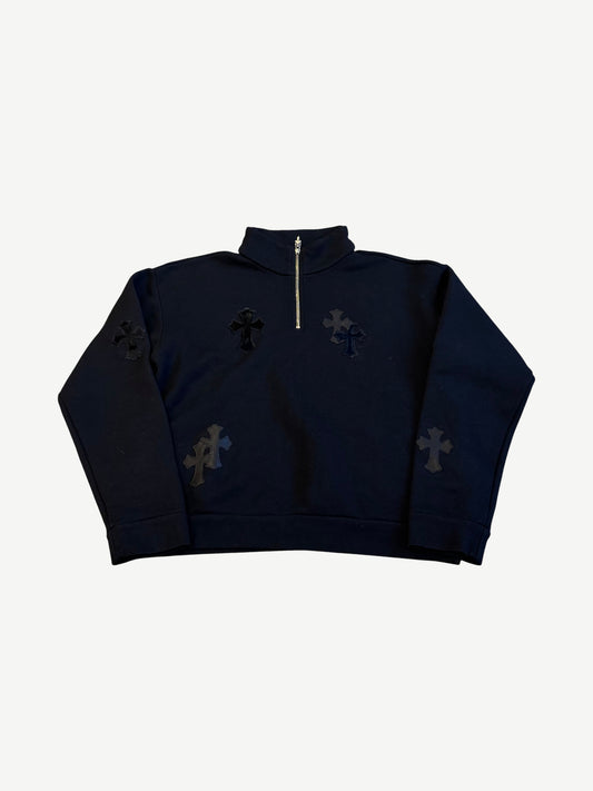 Chrome Hearts Black Cross Patch Quarter Zip Sweater