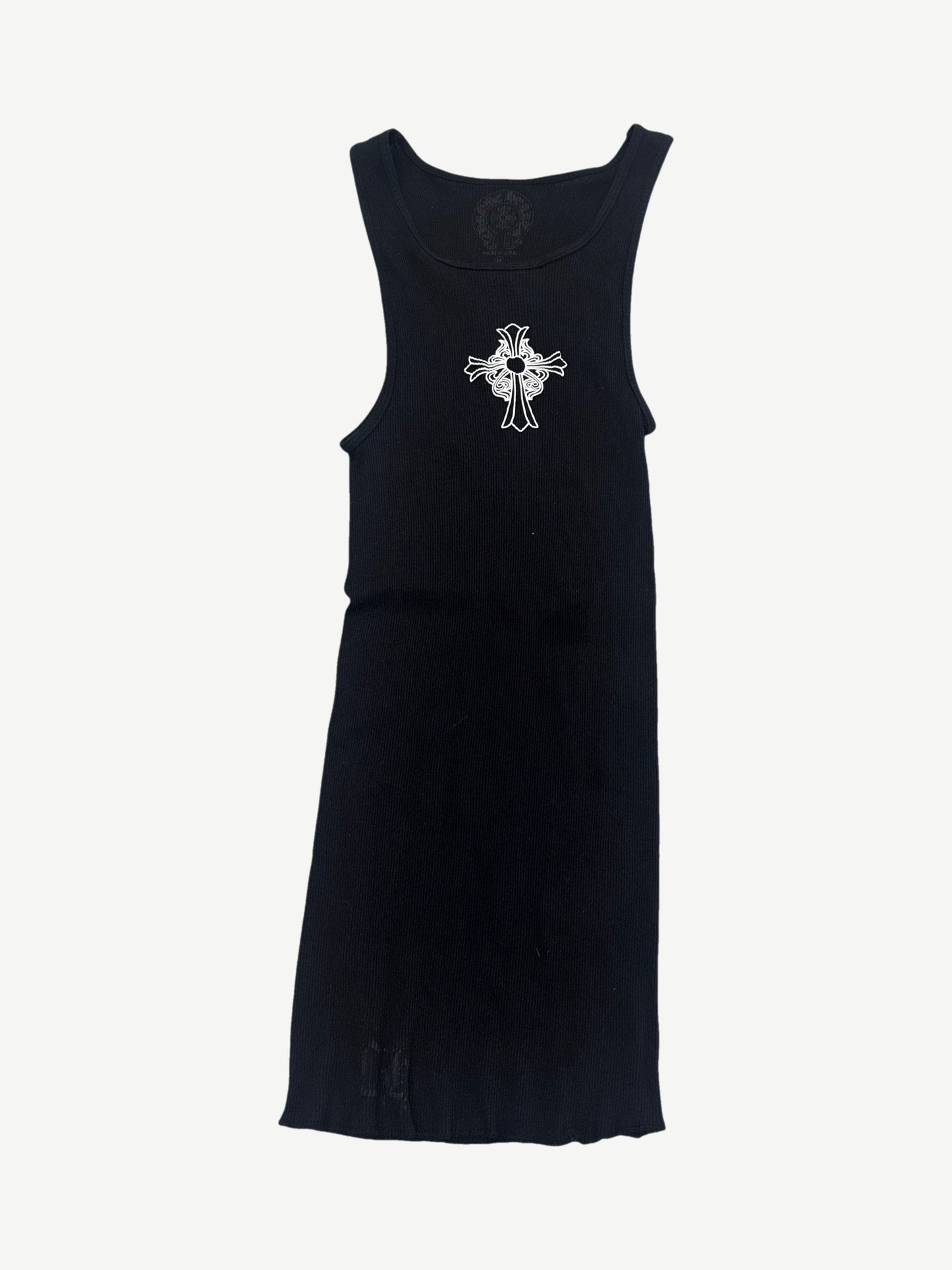 Chrome Hearts black Dirty Cross tank top in ribbed black with white floral cross chest print