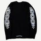 Chrome Hearts black thermal longsleeve back, waffle-knit body with floral cross sleeve graphics and hem logo.