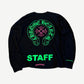 Chrome Hearts Staff longsleeve back view with green horseshoe, pink cross and STAFF text print