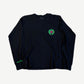 Chrome Hearts black Staff longsleeve front with green and pink horseshoe cross pocket logo and sleeve print
