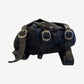 Chrome Hearts black Gunslinger leather backpack side angle with adjustable straps and cross hardware accents
