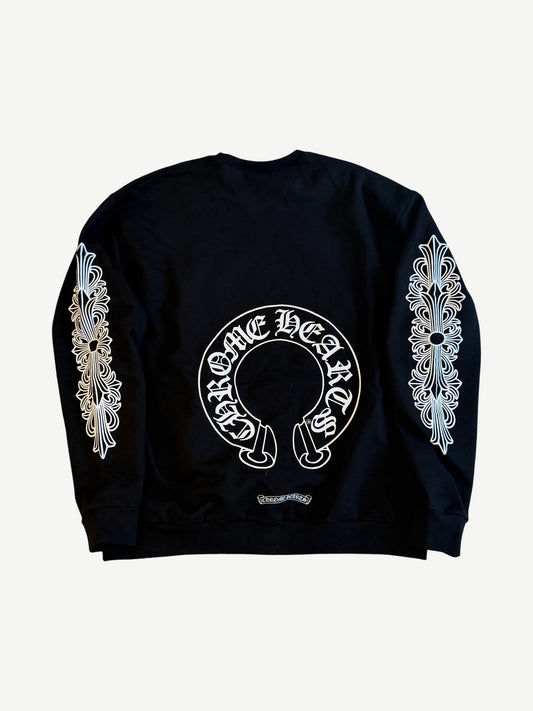 Chrome Hearts Black Horseshoe Floral Crewneck