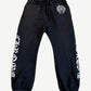 Chrome Hearts black horseshoe logo sweatpants front view, cotton joggers with drawstring waist